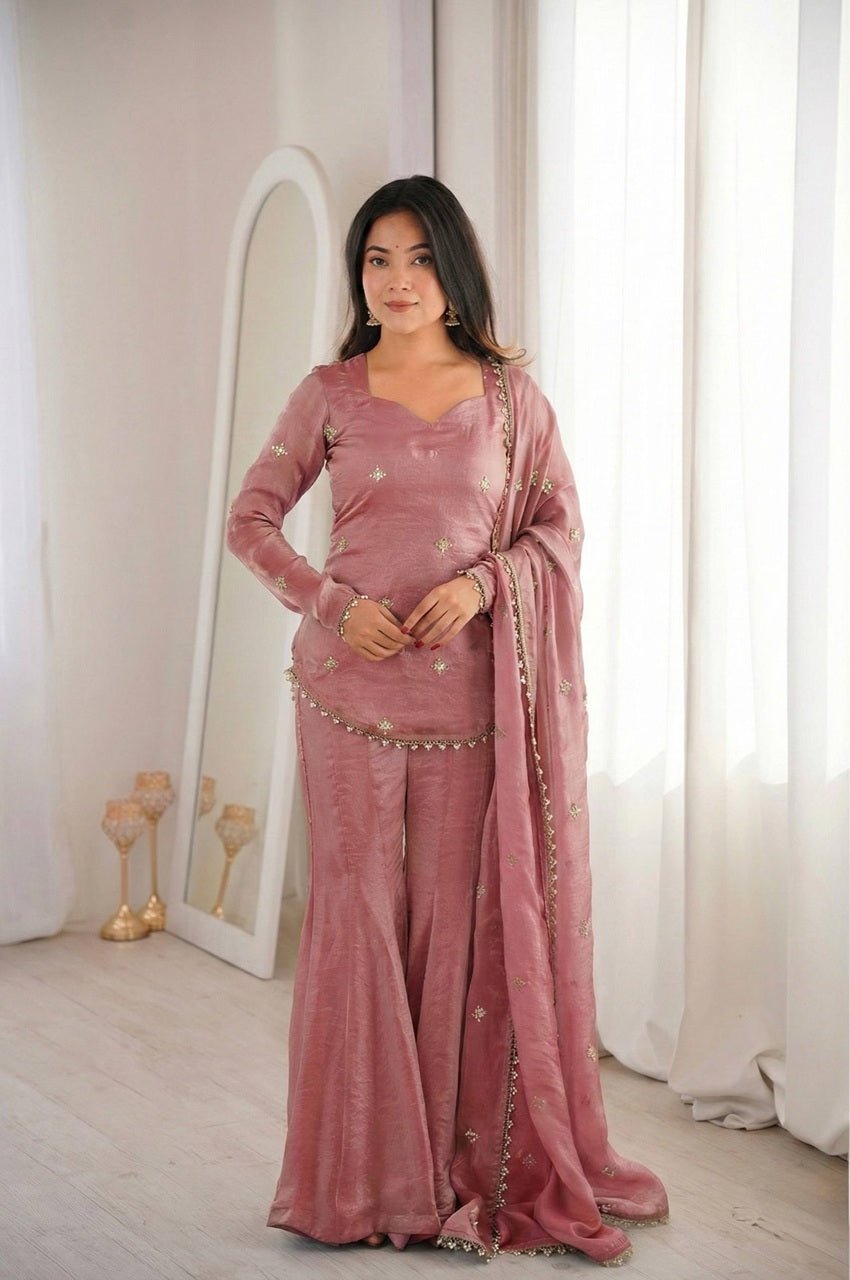 Rose Pink Fendy Silk Sharara Set