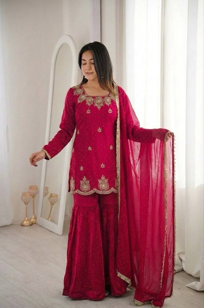Rani Pink Fendy Silk Sharara Set