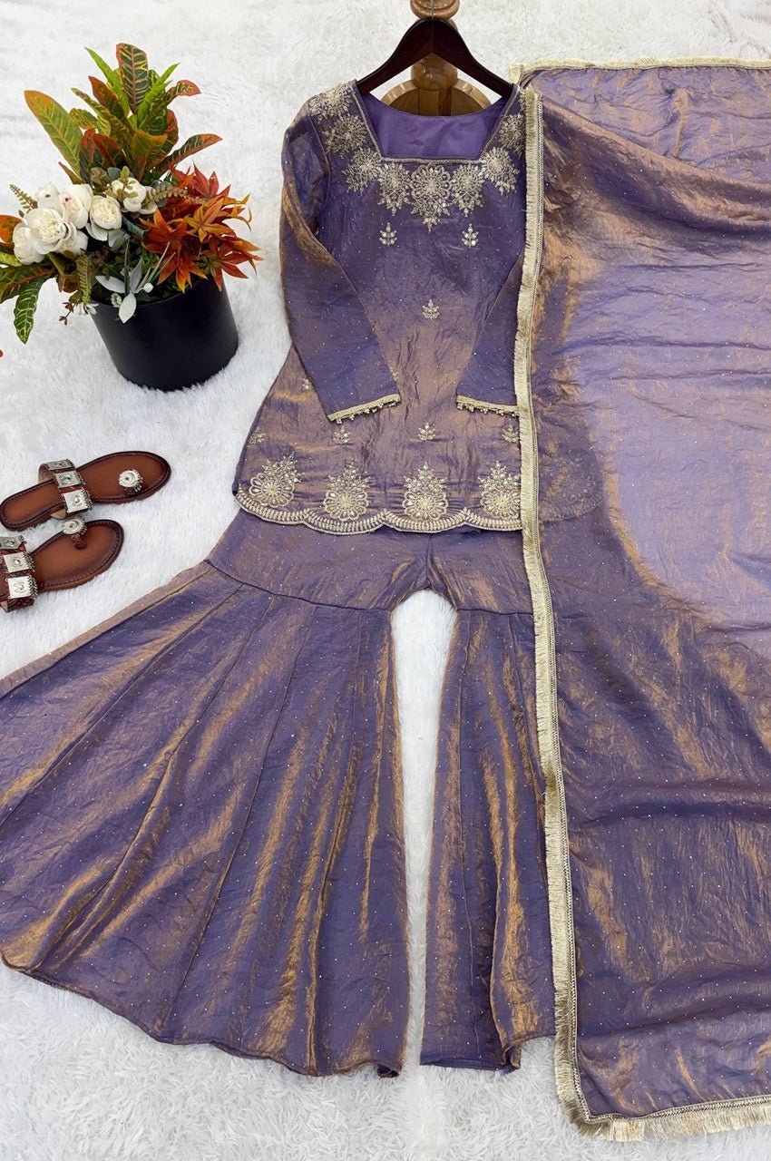 Misty Purple Fendy Silk Sharara Set