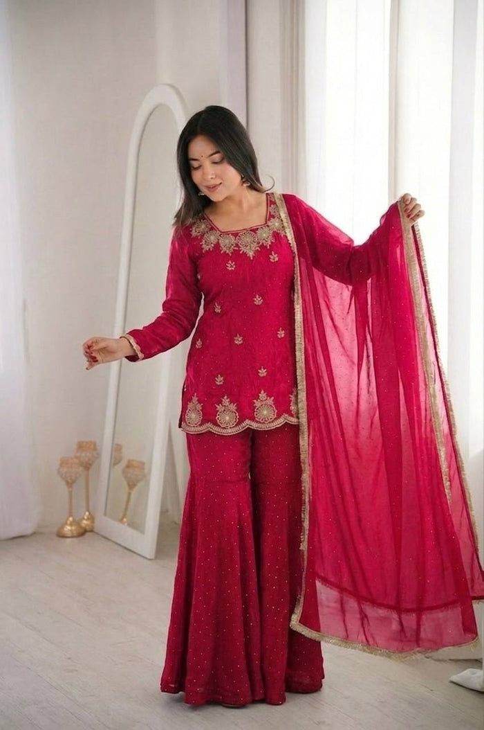 Rani Pink Fendy Silk Sharara Set