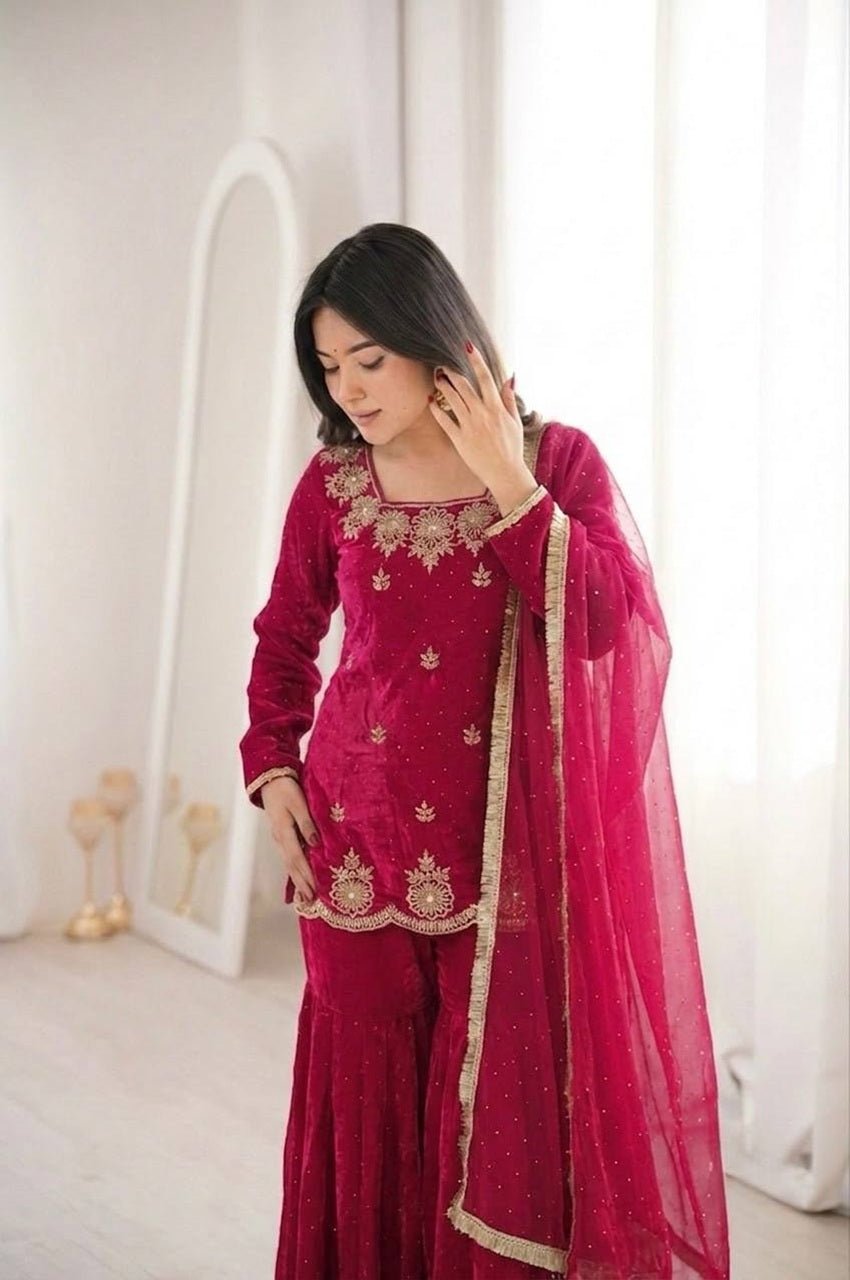 Rani Pink Fendy Silk Sharara Set