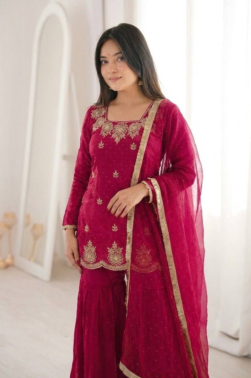 Rani Pink Fendy Silk Sharara Set