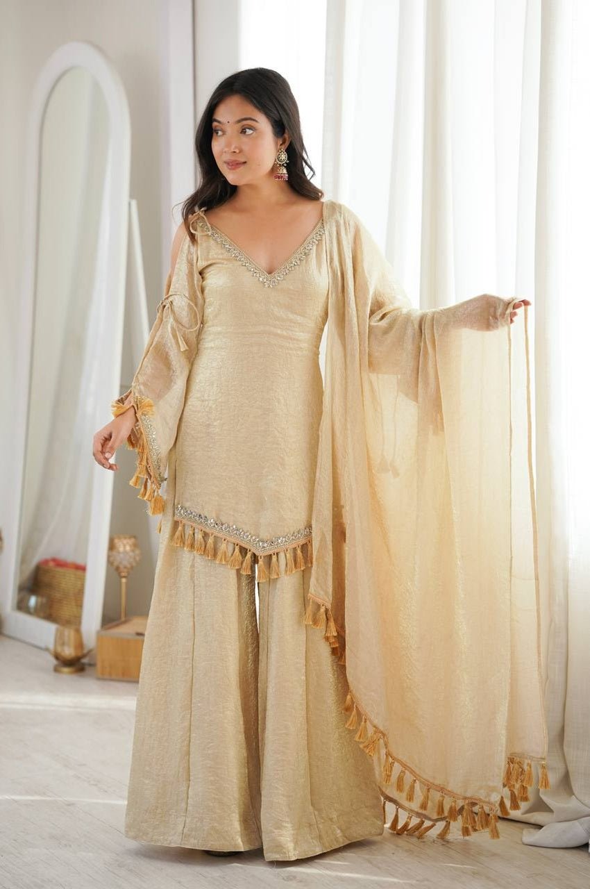 Gold Crush Tissue Cold Shoulder Top