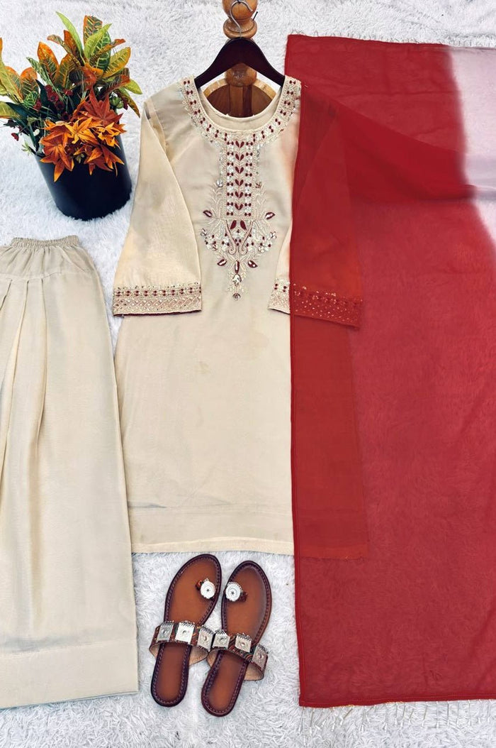 Ivory Organza Kurta with Patiala Salwar