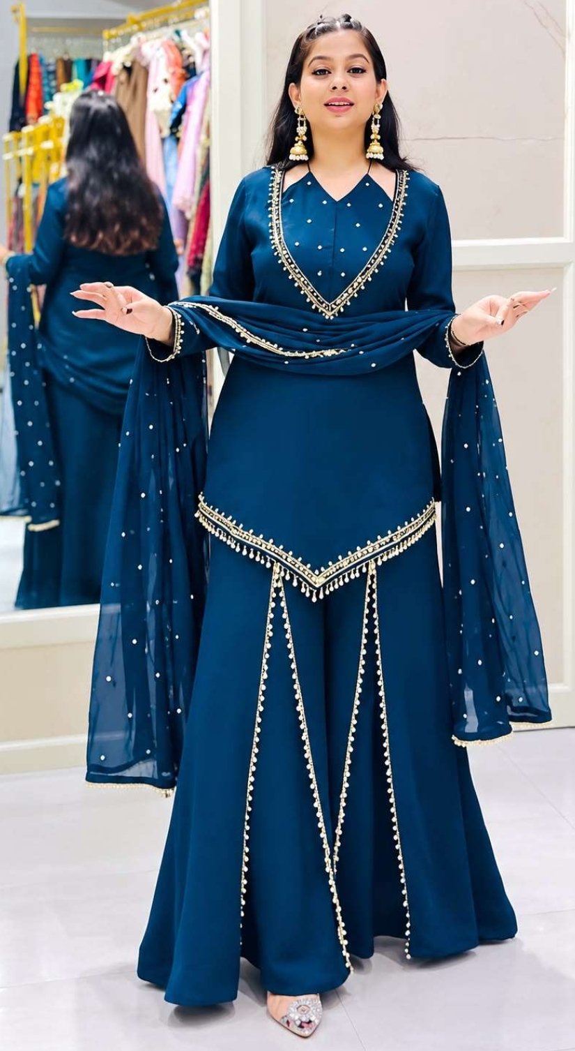 Maroon Roman Silk Sharara Suit