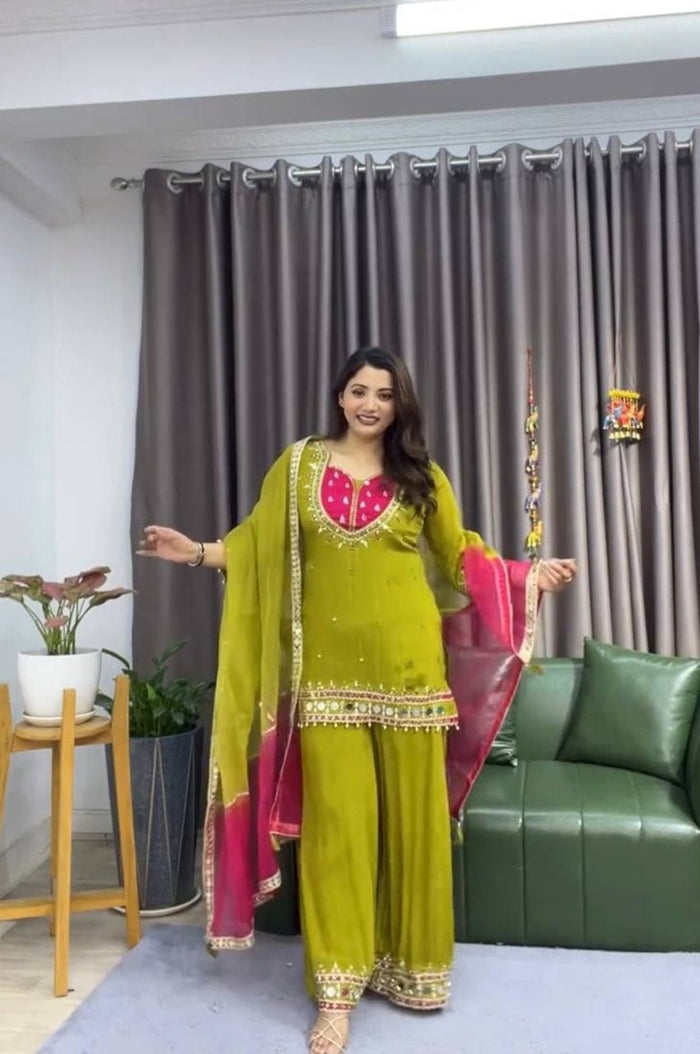 Mehndi Green Silk Sharara Suit