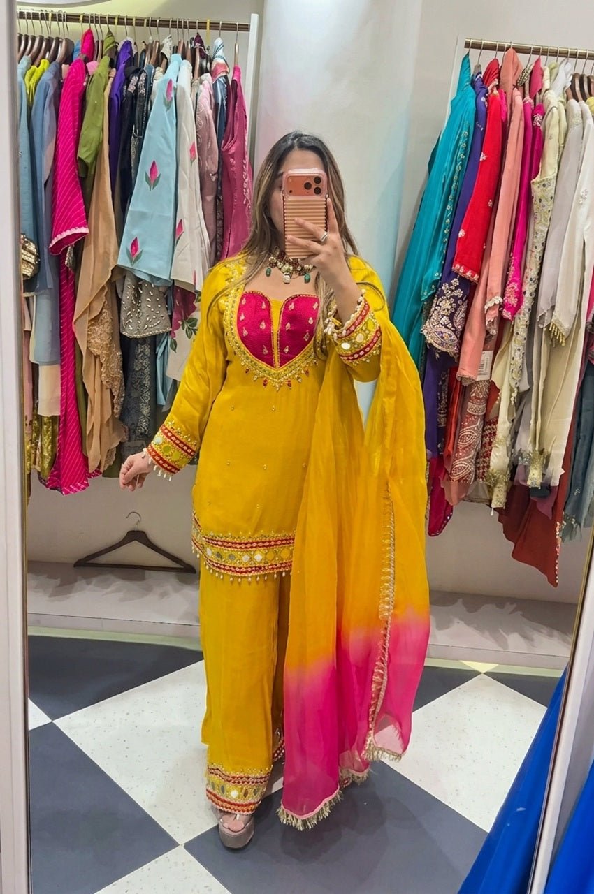 Mustard Yellow Silk Sharara Suit