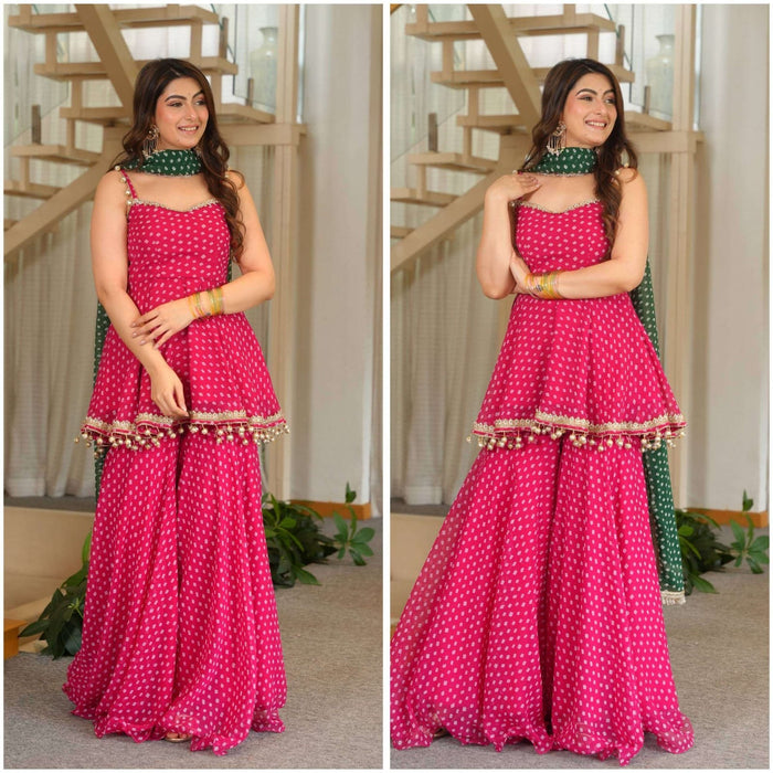 Rani Pink Bandhani Print Georgette Sharara Set
