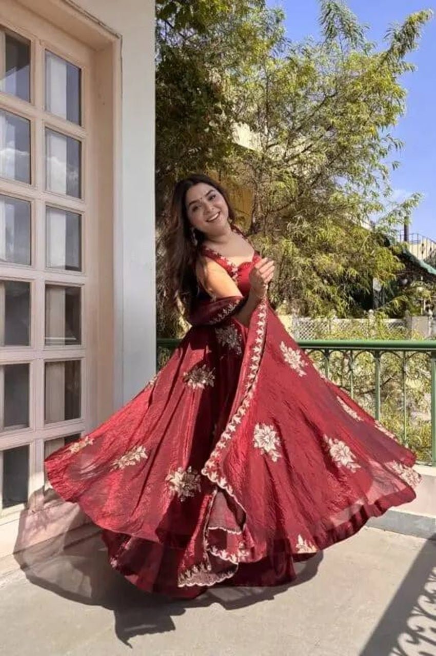 Maroon Fendy Silk Suit Set