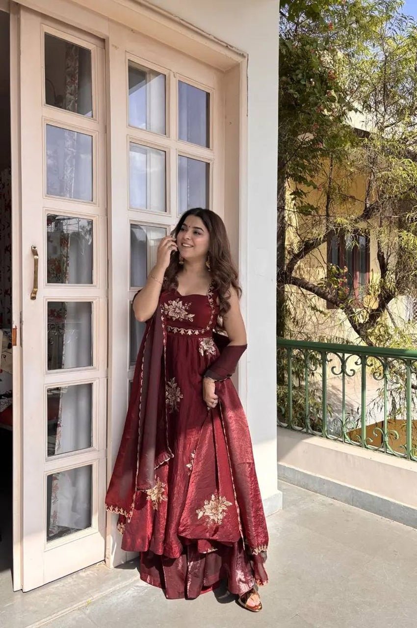 Maroon Fendy Silk Suit Set