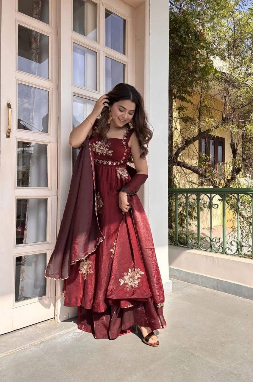 Maroon Fendy Silk Suit Set