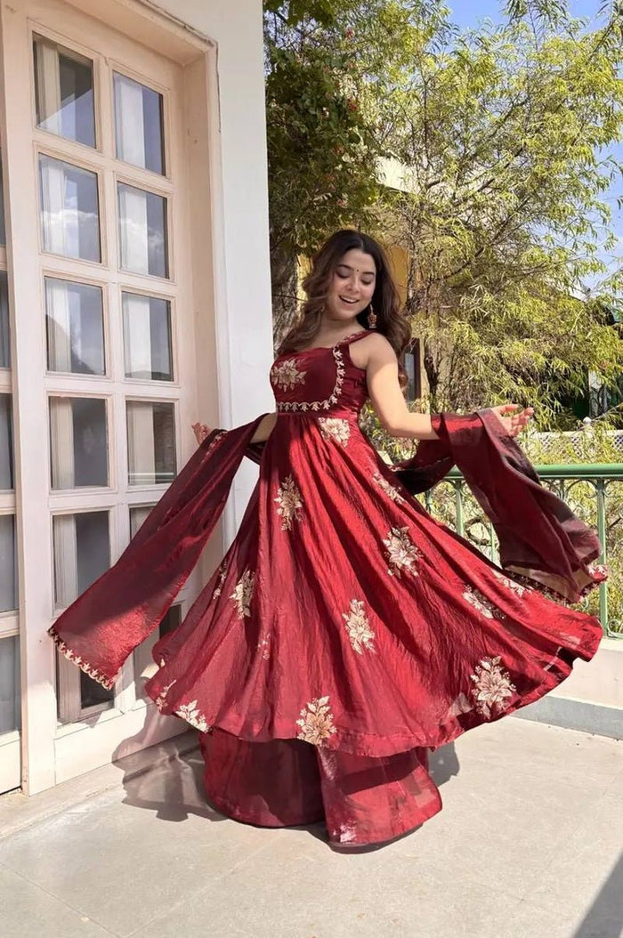 Maroon Fendy Silk Suit Set
