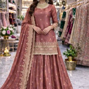 Anamika Fashion Lonching RUNNING WEAR TRENDING FAUX GEORGETTE TOP COTTON THREAD EMBROIDERED WORK AND WORK PLAZO WITH DUPATTA