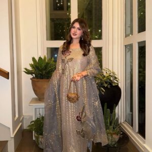 Anamika Fashion Lonching RUNNING WEAR TRENDING FAUX GEORGETTE TOP COTTON THREAD EMBROIDERED WORK AND WORK PLAZO WITH DUPATTA