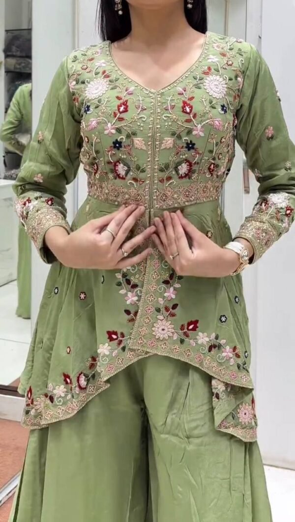 SEQUENCE EMBROIDERED TOP, PLAZZO AND DUPATTA