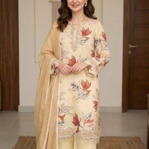 PAKISTANI SUIT WITH EMBROIDERED TOP, PLAZZO AND DUPATTA