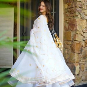 Light Ivory Soft Chiffon Kurta Set with Hand Gotta Work