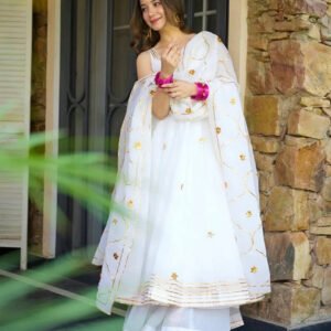 Light Ivory Soft Chiffon Kurta Set with Hand Gotta Work