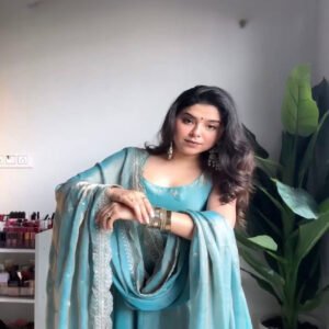 Premium Steel Blue Fandy Silk Anarkali Suit