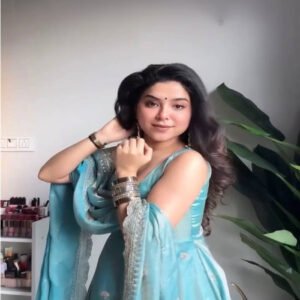 Premium Steel Blue Fandy Silk Anarkali Suit
