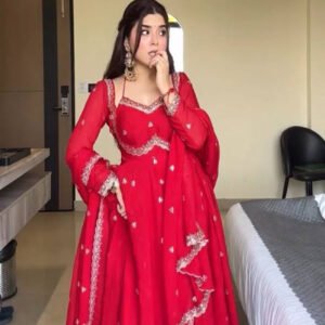 Red Color Apsara Suit Set with Sequence Work