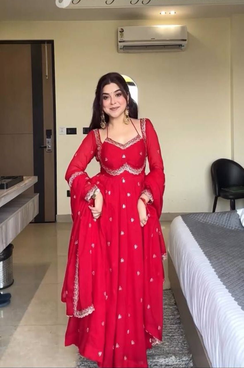 Red Color Apsara Suit Set with Sequence Work Red Color Apsara Suit Set with Sequence Work