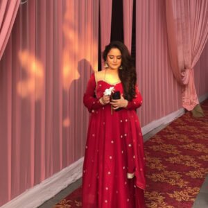 RED COLOR FENDY SILK ANARKALI SUIT