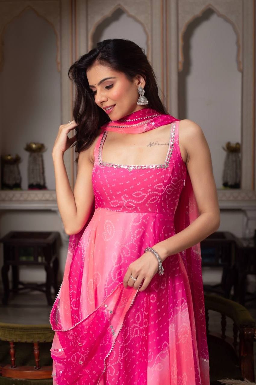 Pink Multi-Shade Anarkali Suit Set Pink Multi-Shade Anarkali Suit Set