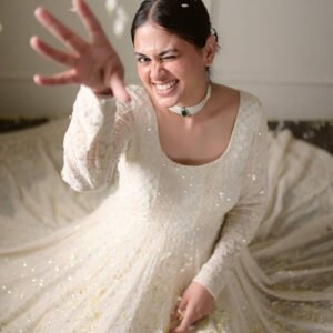 Off White Lucknowi Special Readymade Anarkali Suit Set