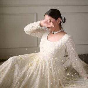 Off White Lucknowi Special Readymade Anarkali Suit Set