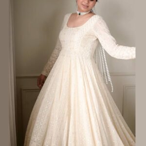 Off White Lucknowi Special Readymade Anarkali Suit Set