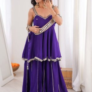 Purple Chinon Palazzo Suit with Original Mirror Work
