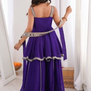 Purple Chinon Palazzo Suit with Original Mirror Work