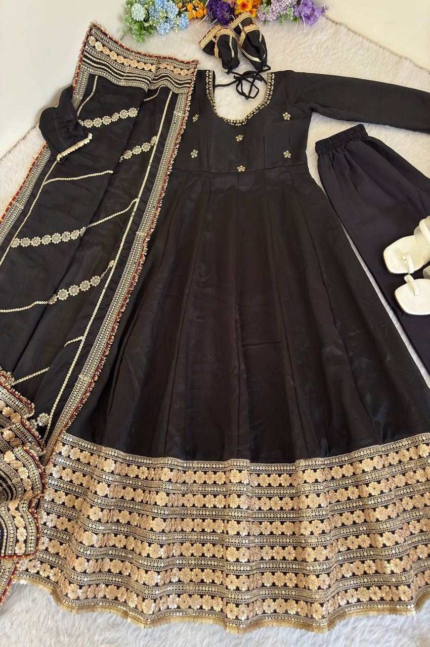 Black Color Gotta Work Anarkali Suit Black Color Gotta Work Anarkali Suit