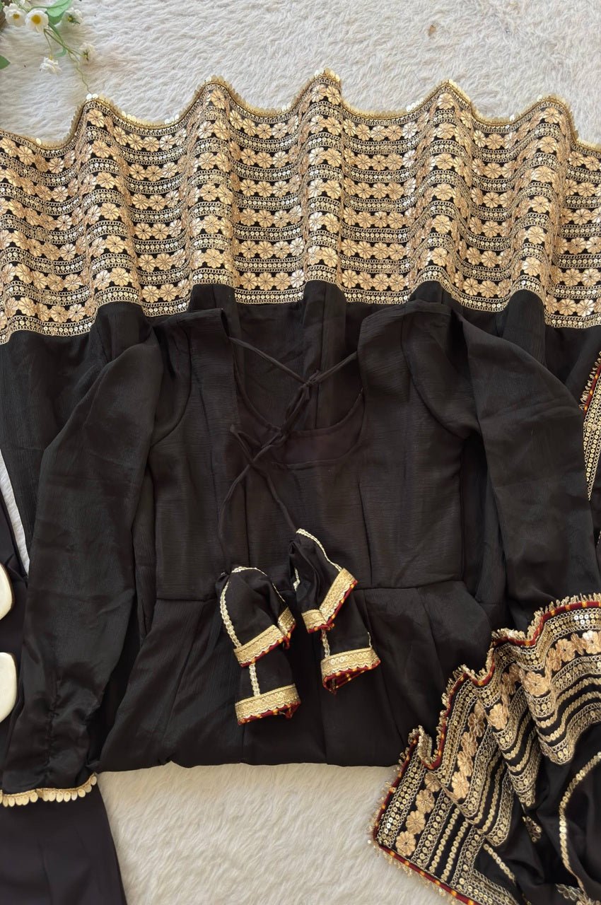 Black Color Gotta Work Anarkali Suit Black Color Gotta Work Anarkali Suit