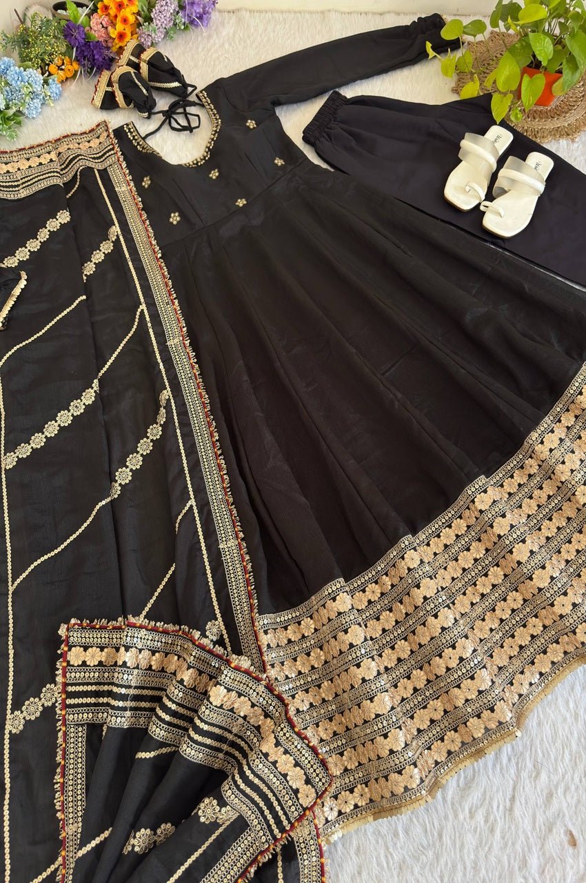 Black Color Gotta Work Anarkali Suit Black Color Gotta Work Anarkali Suit
