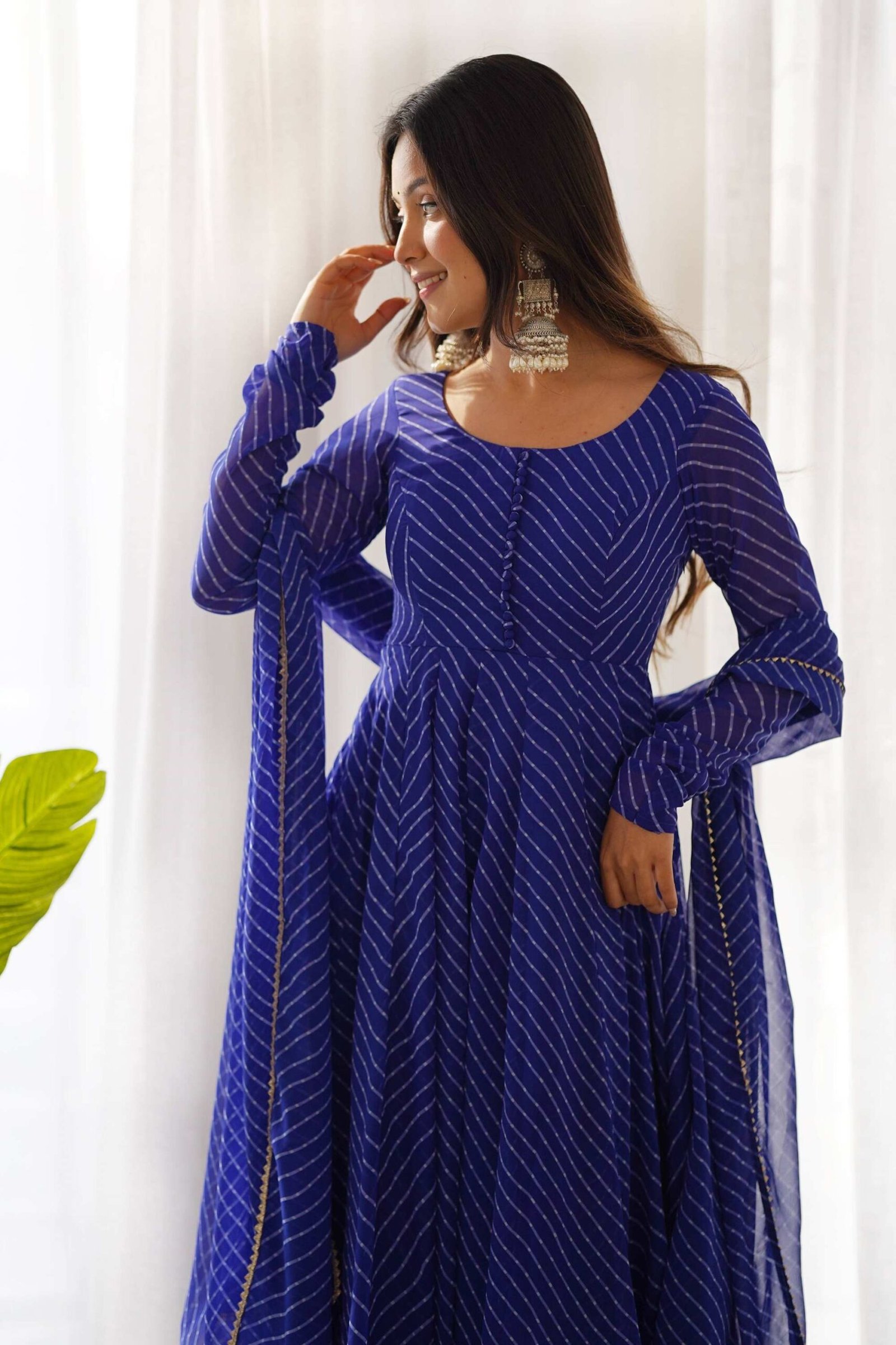 Rich Royal Blue Laheriya Print Georgette Anarkali Suit with Dupatta Rich Royal Blue Laheriya Print Georgette Anarkali Suit with Dupatta