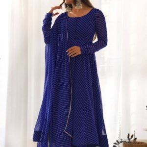Rich Royal Blue Laheriya Print Georgette Anarkali Suit with Dupatta