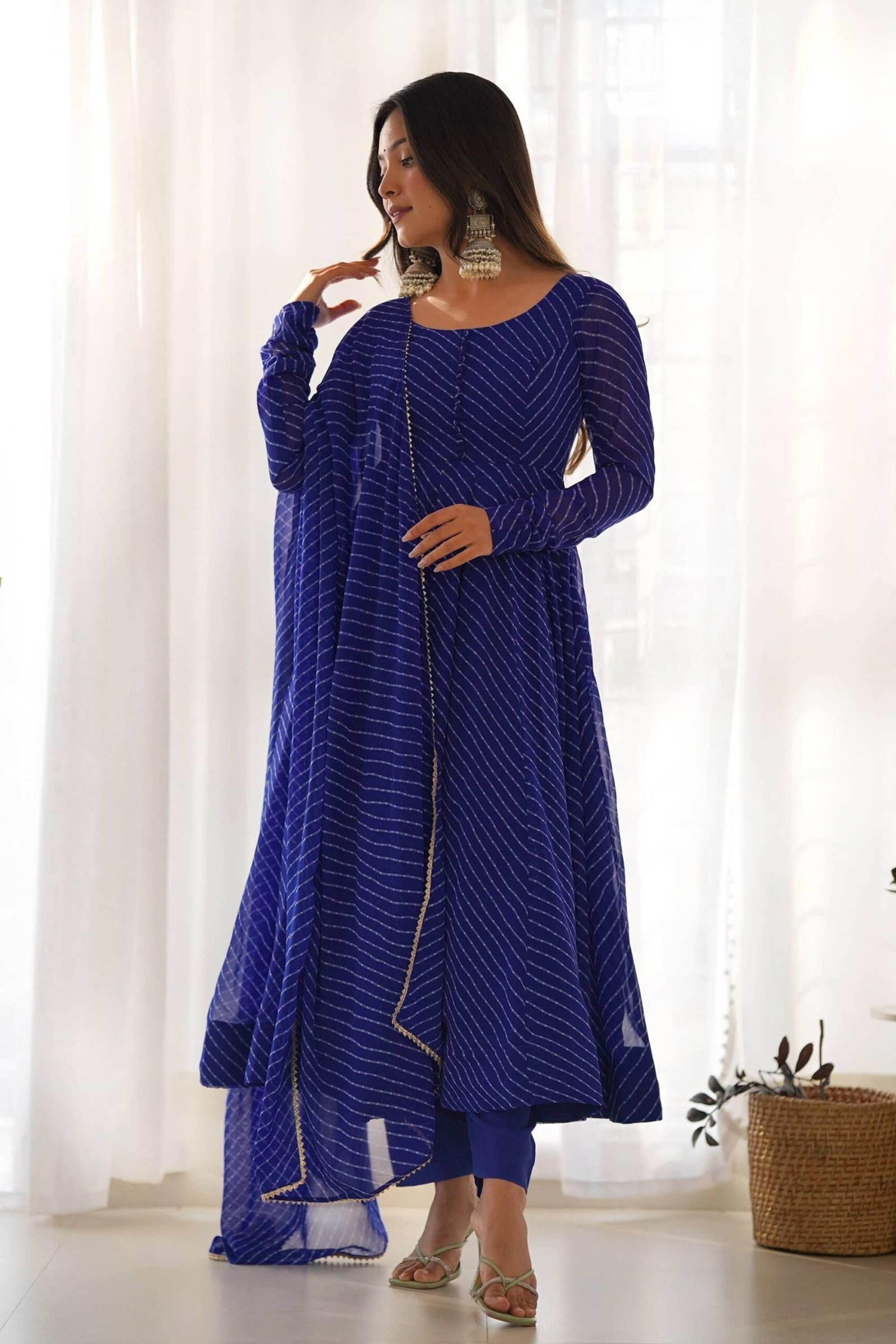 Rich Royal Blue Laheriya Print Georgette Anarkali Suit with Dupatta Rich Royal Blue Laheriya Print Georgette Anarkali Suit with Dupatta