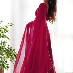 Upgrade Your Wardrobe with the Exquisite Wine Color Designer Yoke Neck Gown with Dupatta