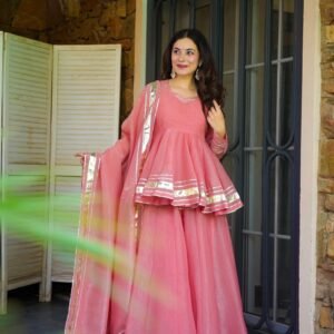 Elegant Pink Crushed Tissue Fabric Kurta Set
