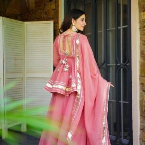 Elegant Pink Crushed Tissue Fabric Kurta Set