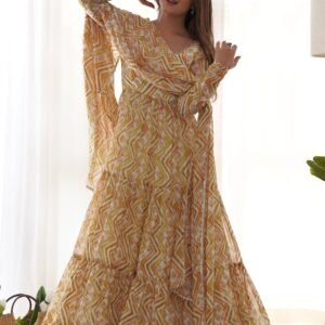 Stunning Multi-Color Heavy Soft Fox Georgette Zigzag Print Anarkali