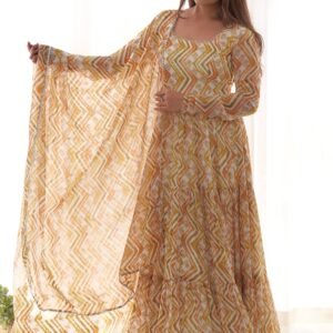Stunning Multi-Color Heavy Soft Fox Georgette Zigzag Print Anarkali