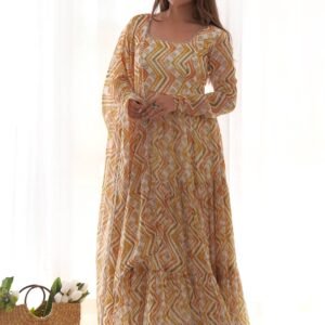 Stunning Multi-Color Heavy Soft Fox Georgette Zigzag Print Anarkali