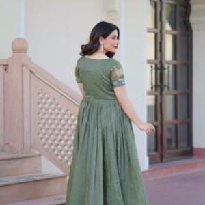 Metal Green Jacket Style South Indian Gown Set