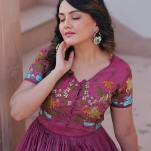 Ruby Color Jacket Style South Indian Gown Set