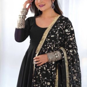 Timeless Black Georgette Gown Ensemble Luxurious Embellishments