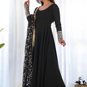 Timeless Black Georgette Gown Ensemble Luxurious Embellishments
