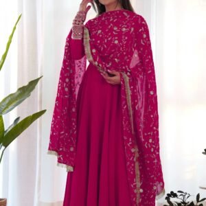 Dazzling Pink Georgette Gown Set Unforgettable Style